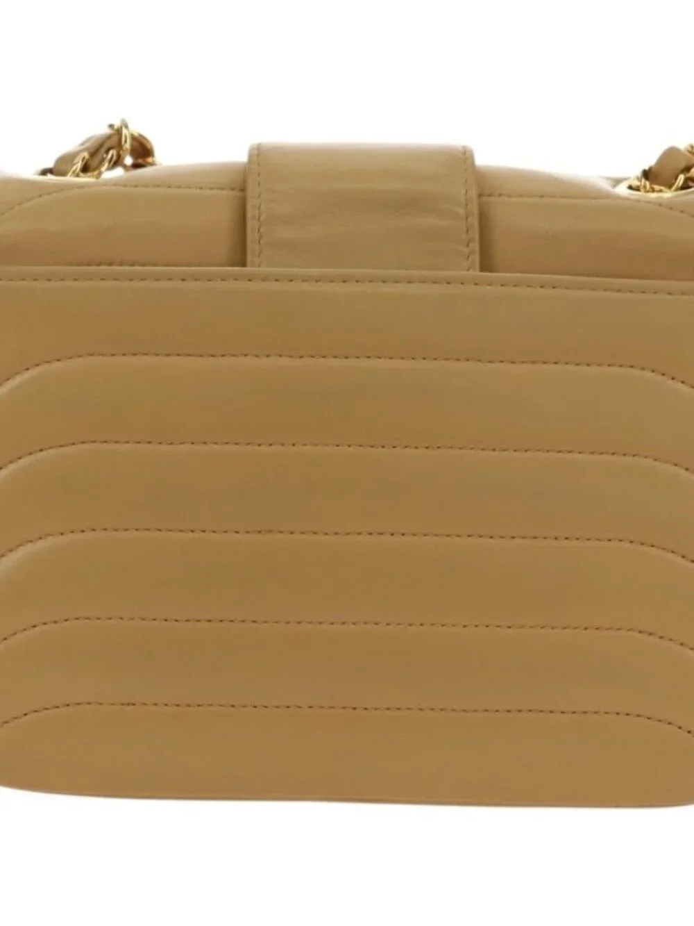 CHANEL Chain Shoulder Bag Lamb Skin Beige Gold CC Auth 182904SAV